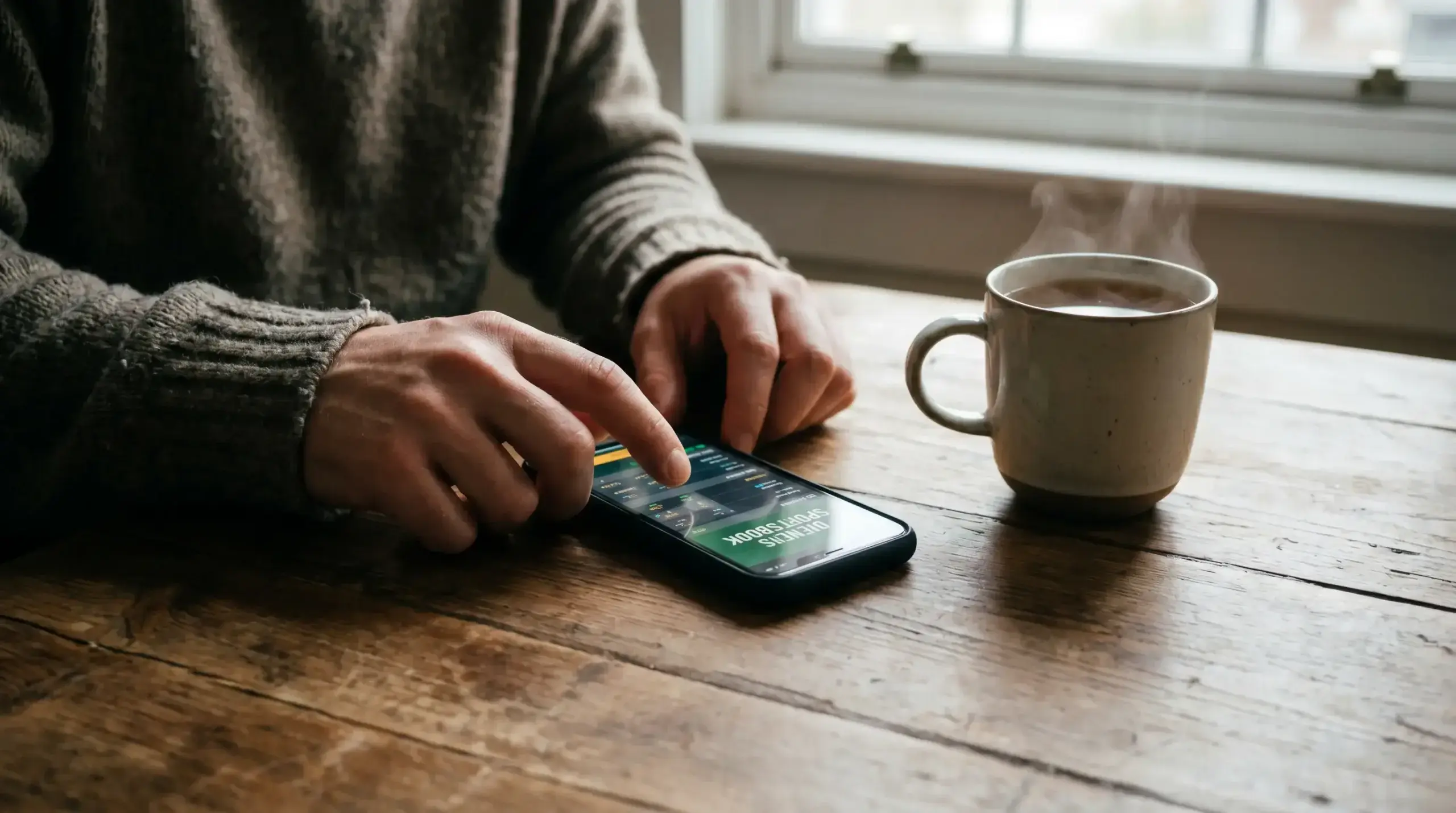 A bettor closing a sportsbook app on a phone and putting it down
