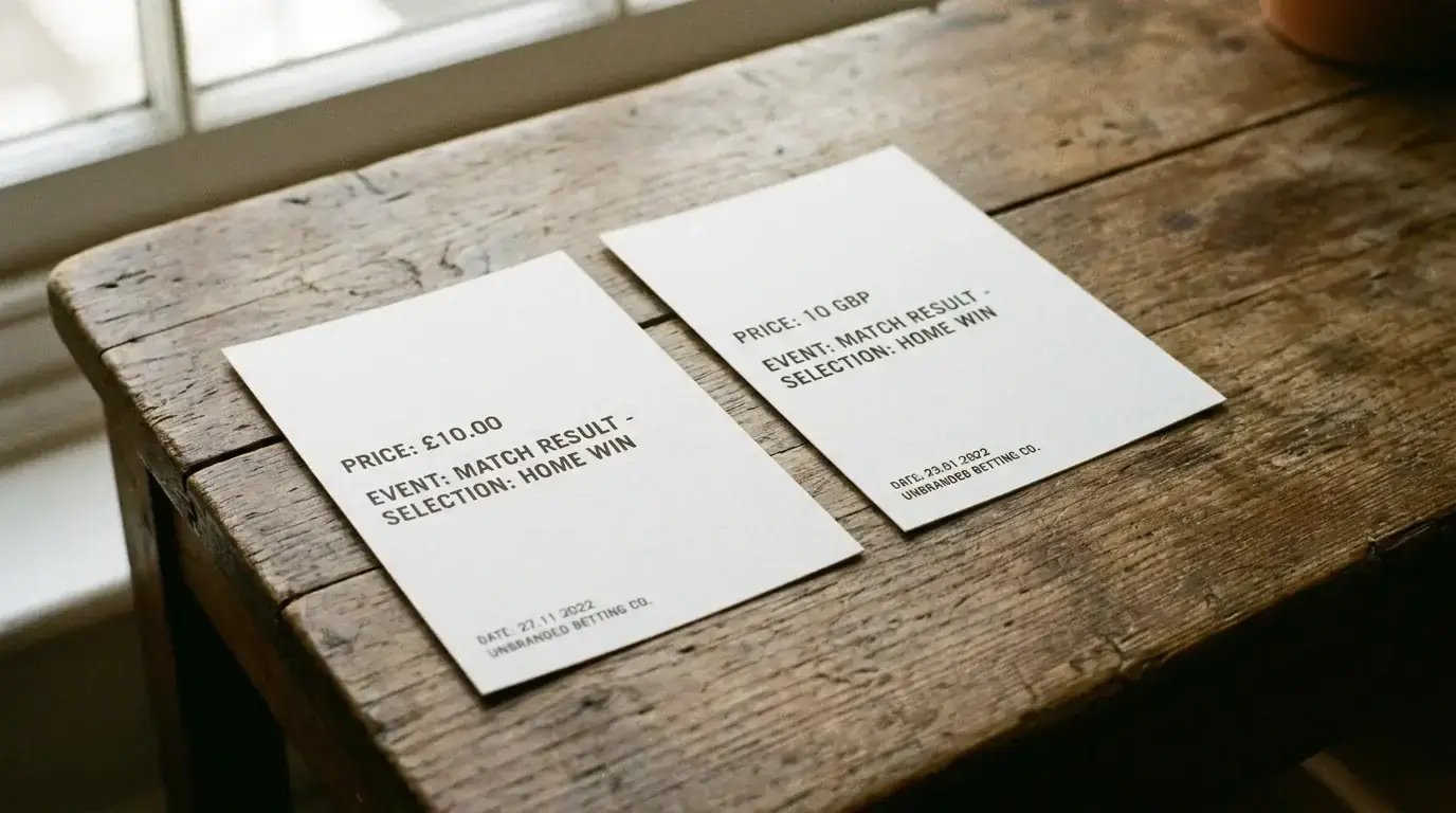 Two betting slips side by side showing the same price in fractional and decimal formats