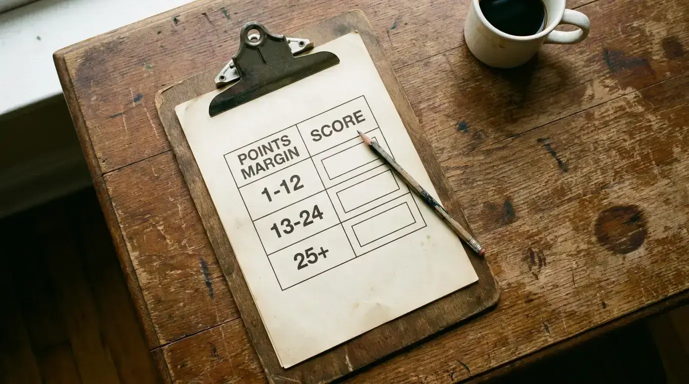 Plain printed table of points margin bands on a clipboard