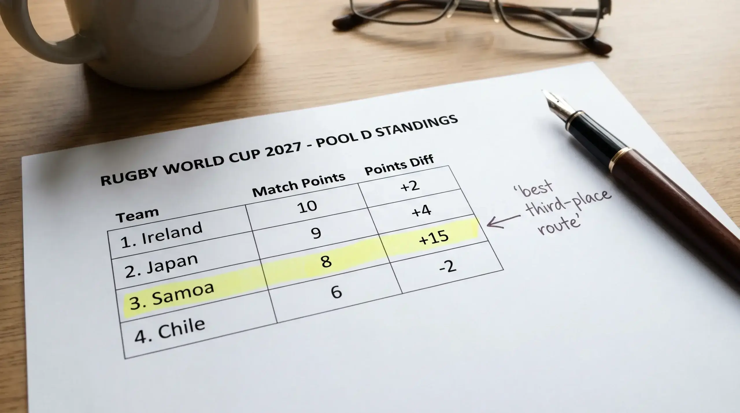 Pool stage qualification table showing third-placed routes into the Round of 16