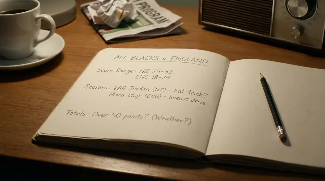 Open paper notebook with realistic prediction notes for a single fixture