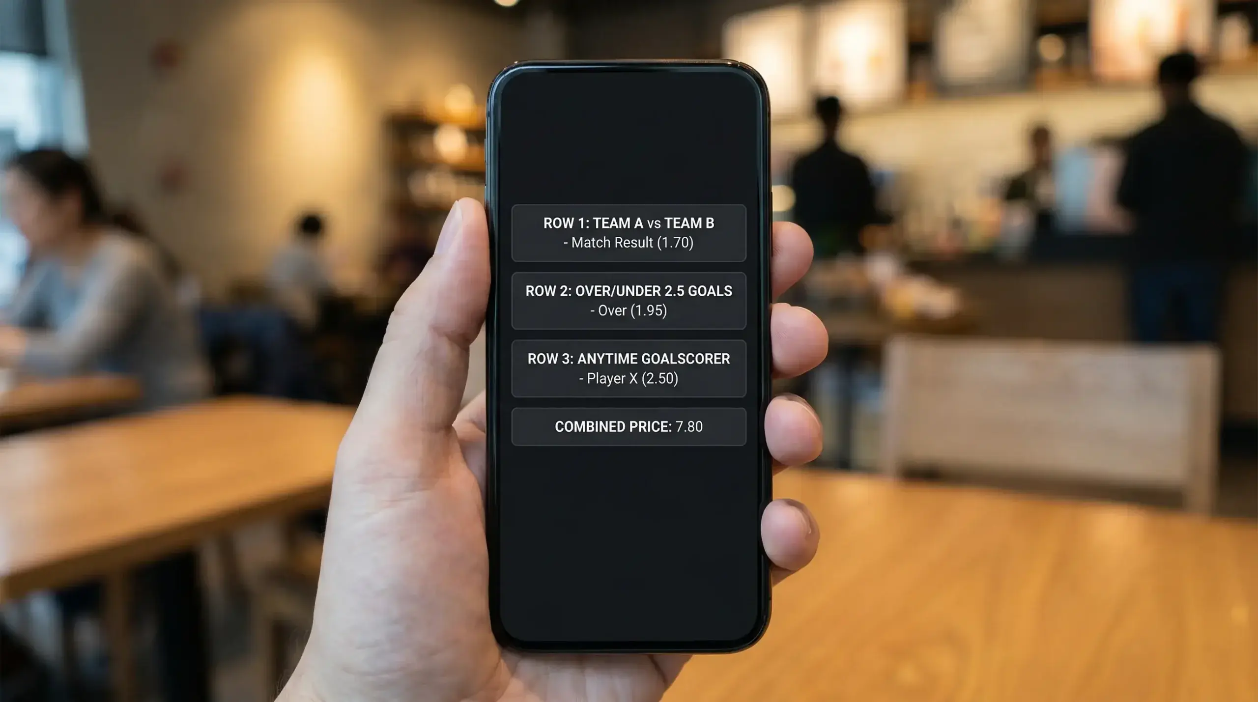 Smartphone showing a clean unbranded bet builder interface