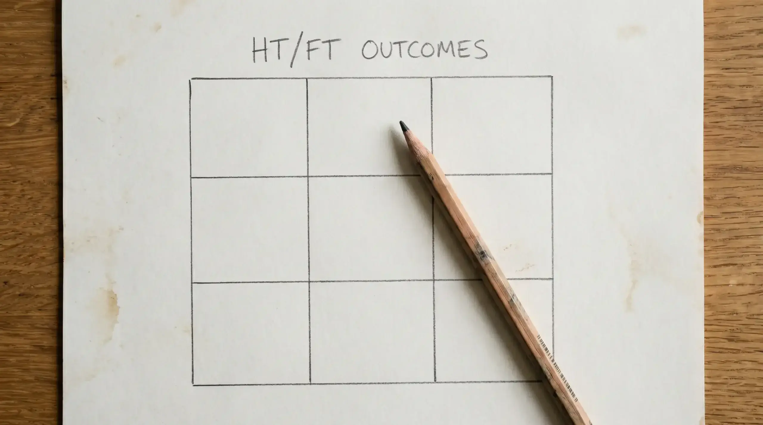 A 3x3 grid printed on paper representing nine possible half-full outcomes