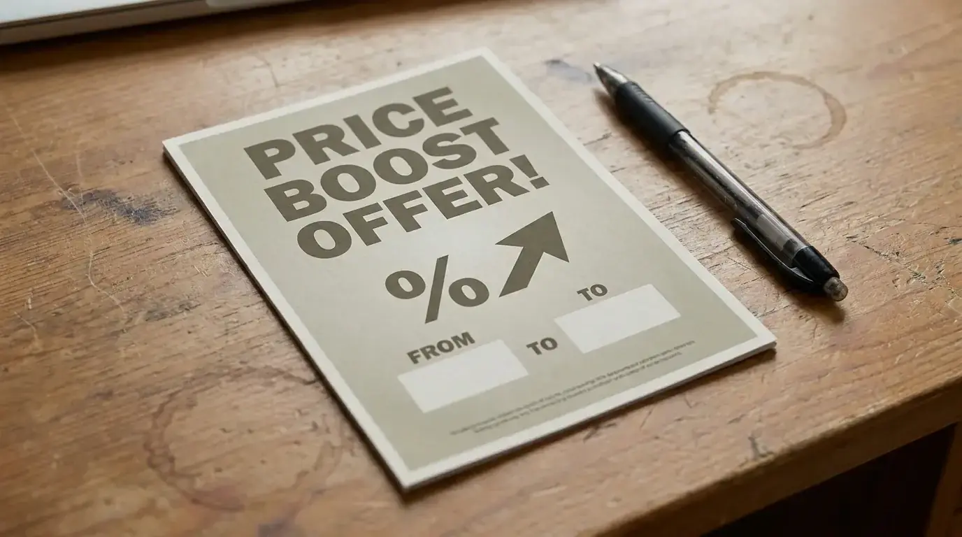 Plain sportsbook promotional leaflet face-up on a desk
