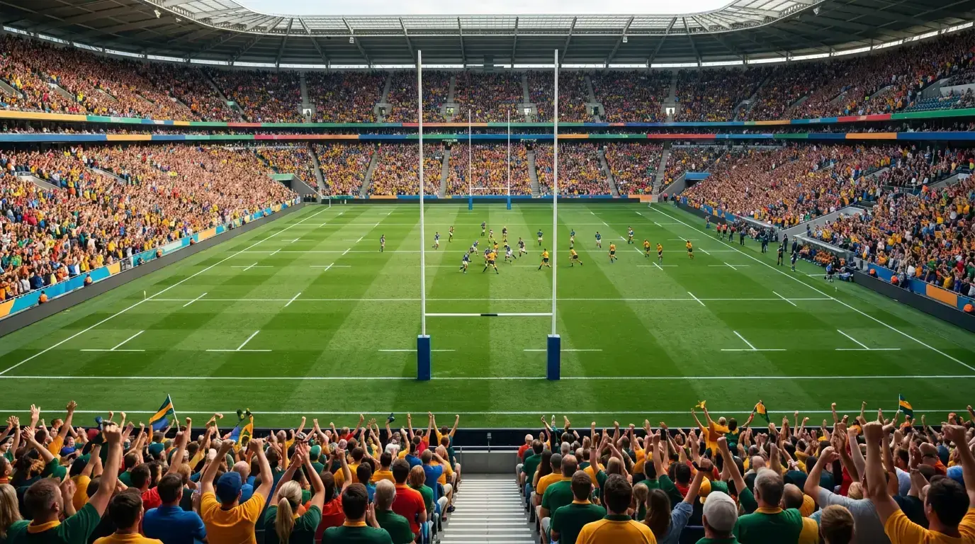 Packed stadium crowd at a Rugby World Cup fixture in Australia