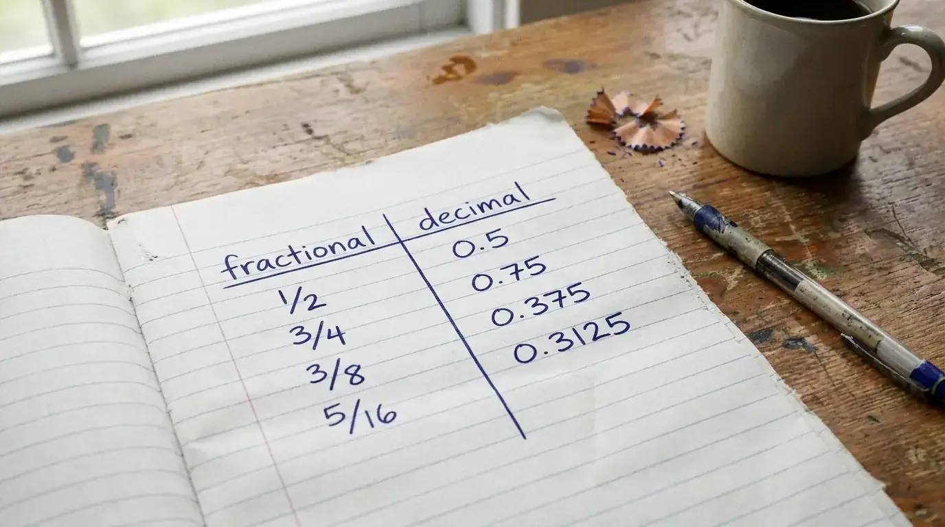 Hand-drawn comparison of fractional and decimal odds on lined paper