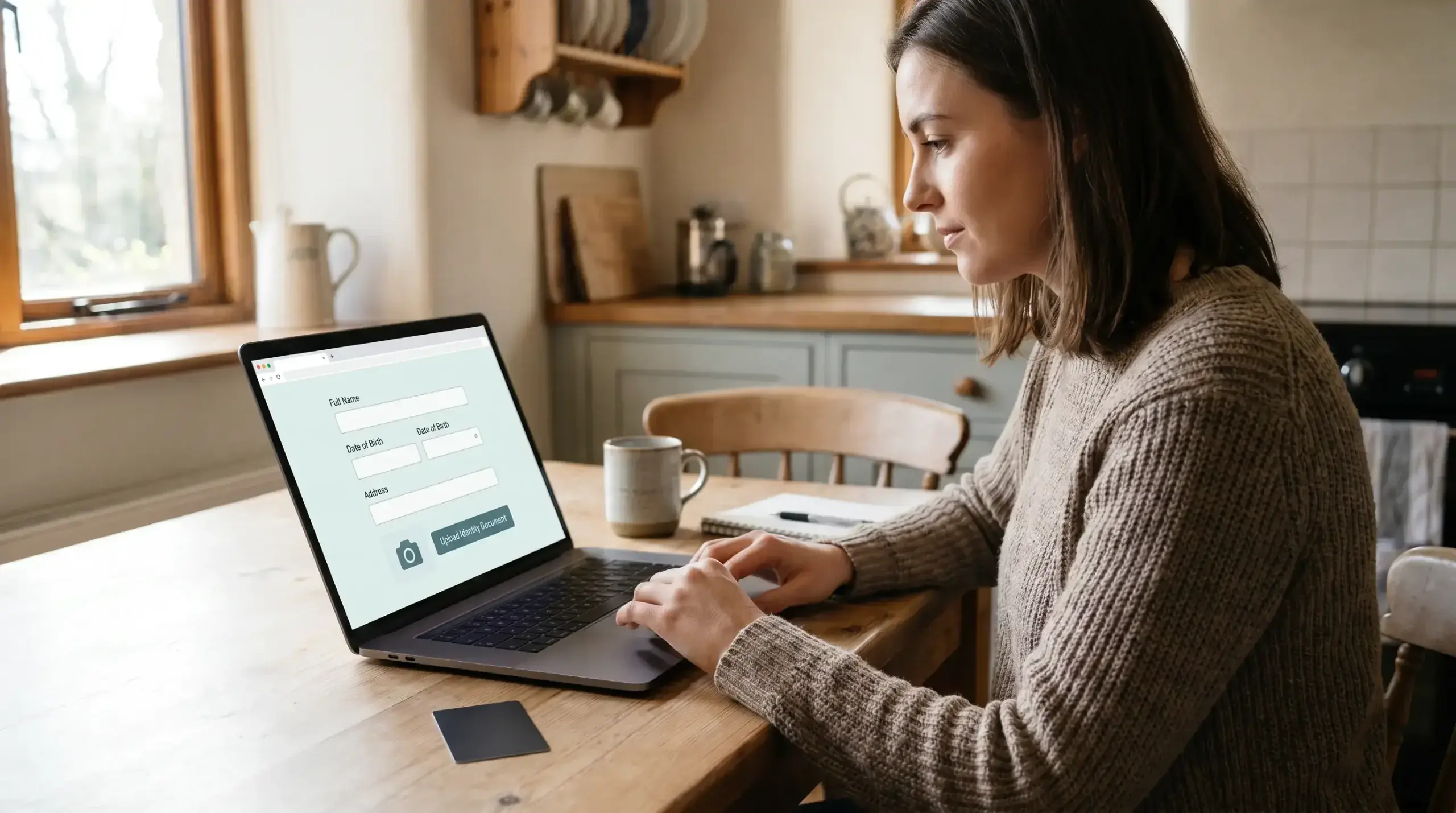 Bettor completing UK sportsbook identity verification on a laptop