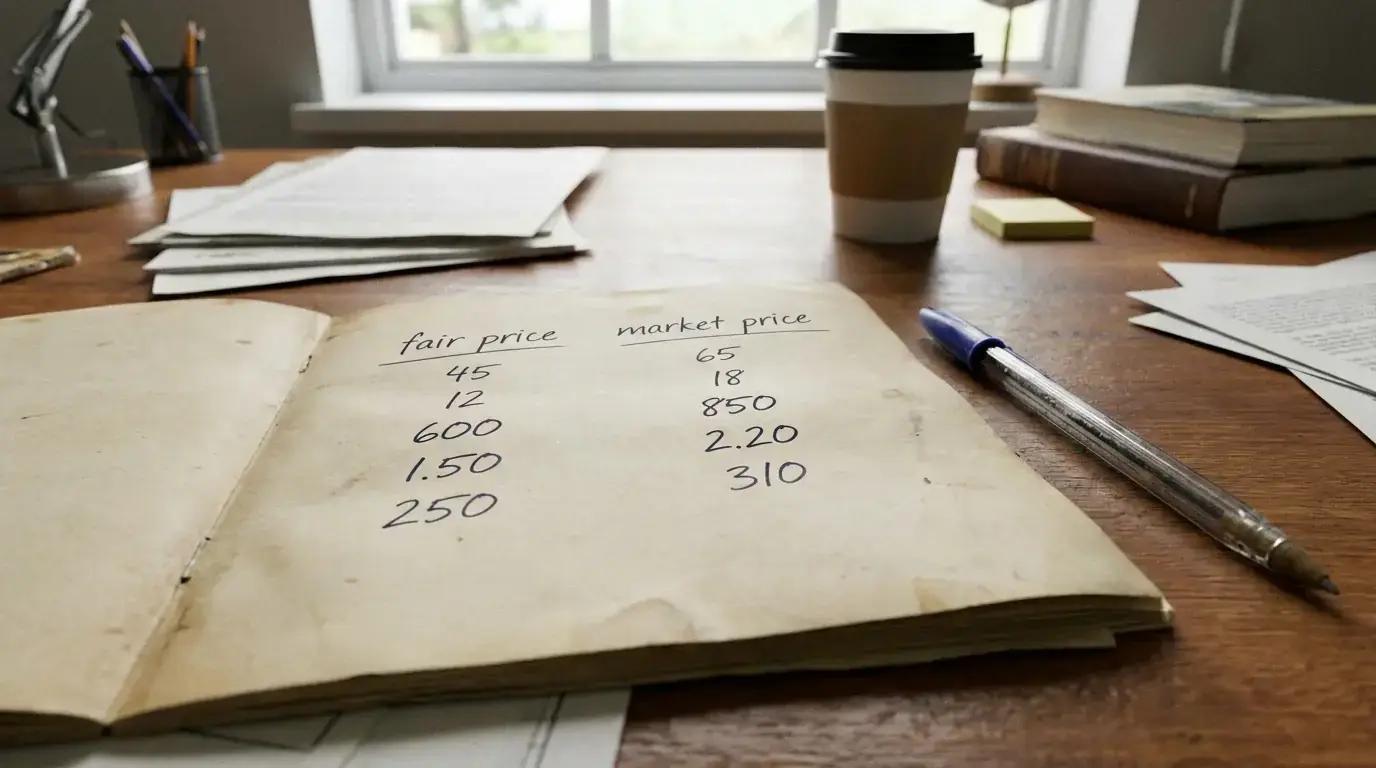 Paper notebook page comparing fair price and market price for a rugby selection